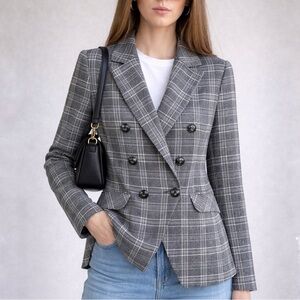 Lini The Evelyn Gray Plaid Long Sleeve Double Breast Blazer XS